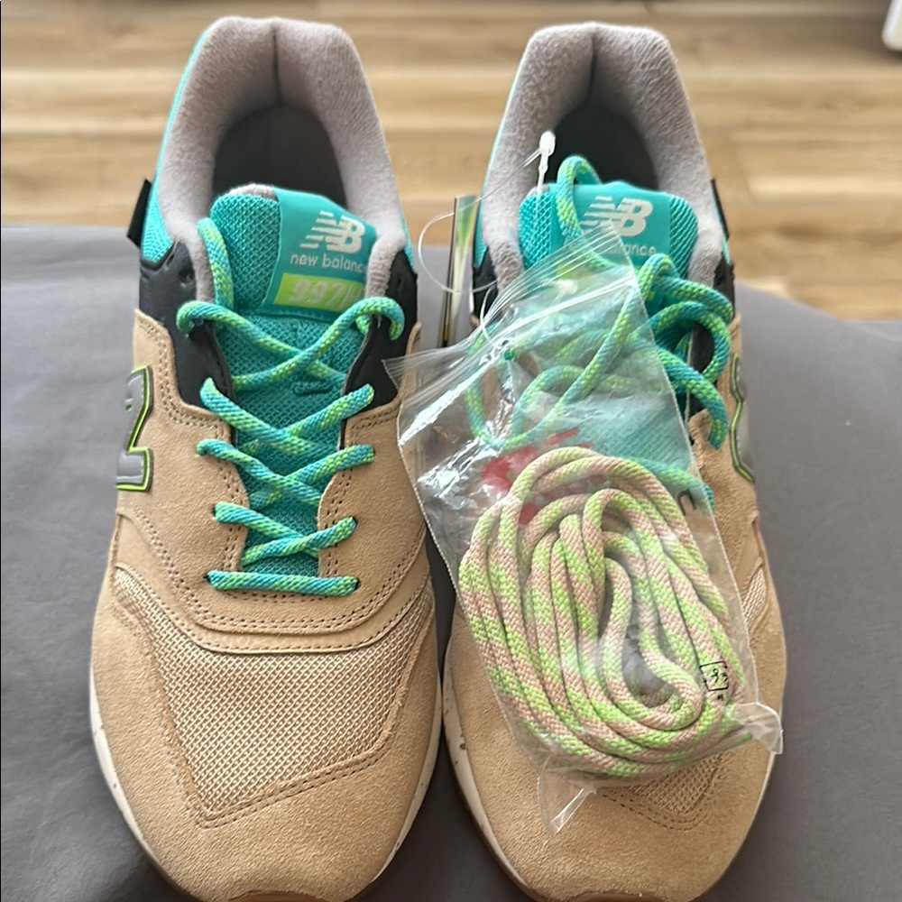 New Balance Tan and Teal Athletic Shoes
